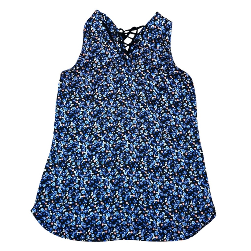 White House Black Market Women’s Sleeveless Blouse Tank Top Small Navy Floral